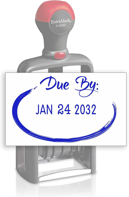 Heavy Duty Style Office Date Stamp with Due by: - Self Inking Dater - Style C - Blue Ink Color