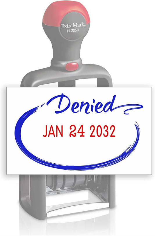 Heavy Duty Style Office Date Stamp with Denied - Self Inking Dater - Style C - Blue & Red Ink Color