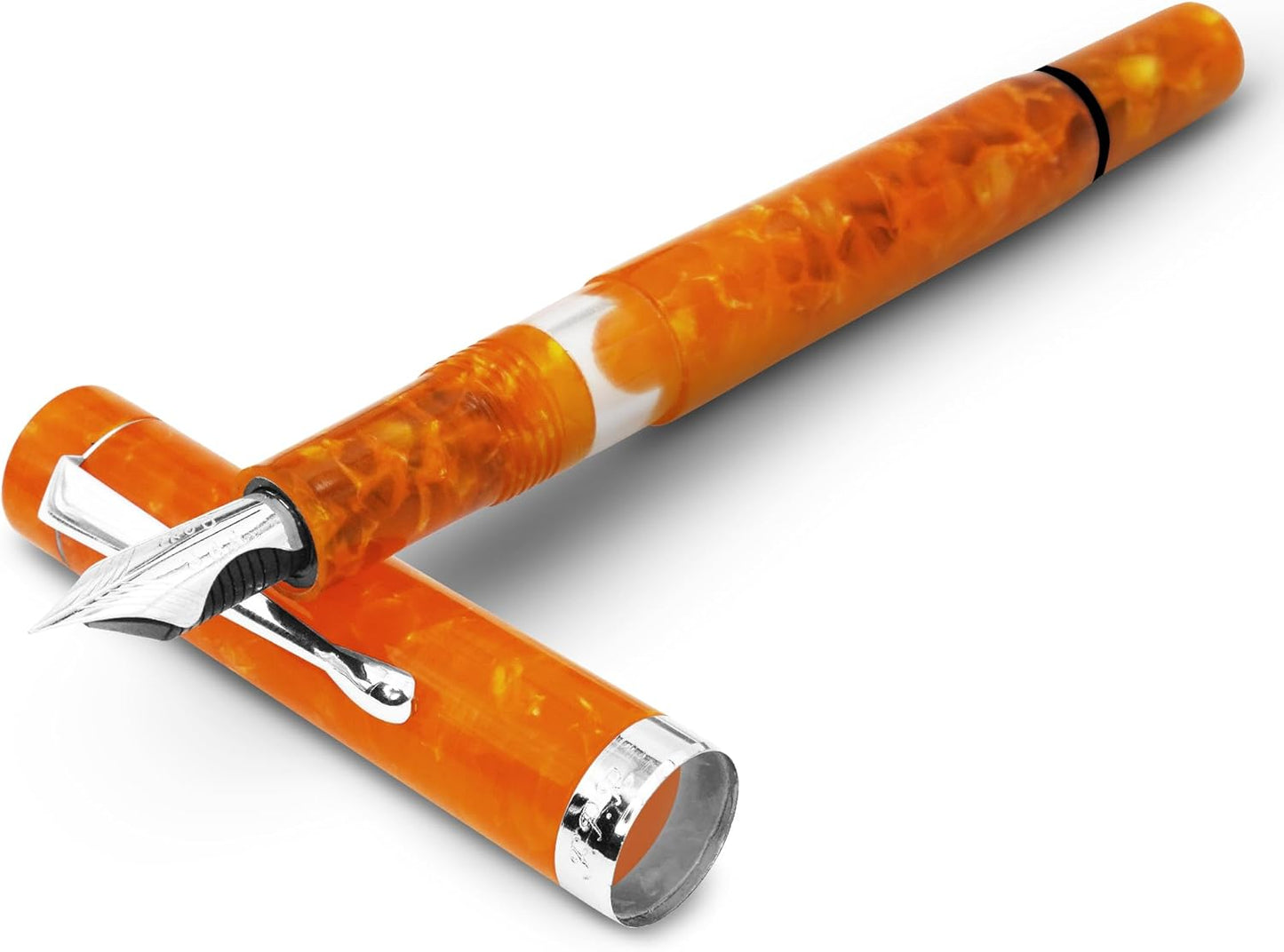 Jaipur V2 Piston Filled Refillable Fountain Pen - Orange Ultra Flex Cursive Pen w/Stainless Steel Nib - Luxury Pens w/Acrylic Body & Ebonite Feed - Fountain Pens for Journaling & Calligraphy