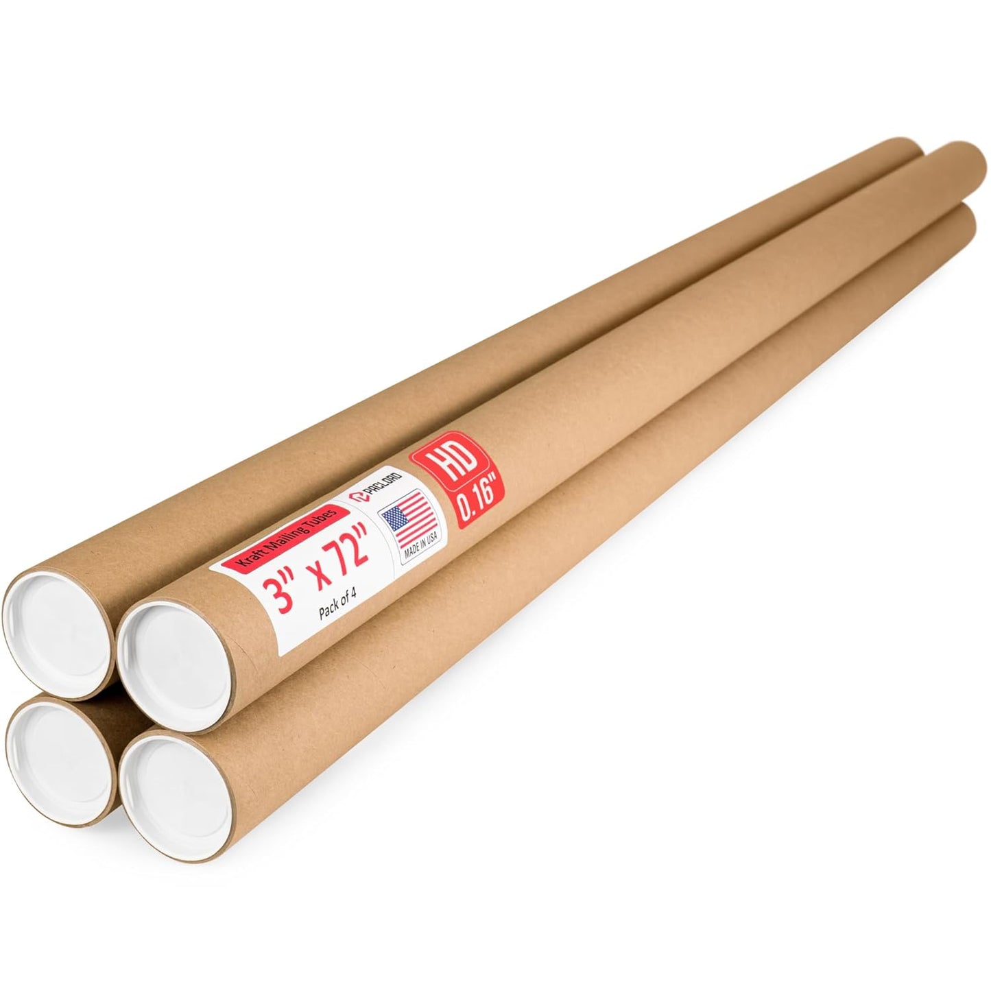 3" x 72" Heavy-Duty Reinforced Cardboard Mailing Tube, Pack of 4 Tubes with 8 Caps – Secure USPS Approved – Great for Shipping and Storing of Prints, Artwork, Posters or Documents