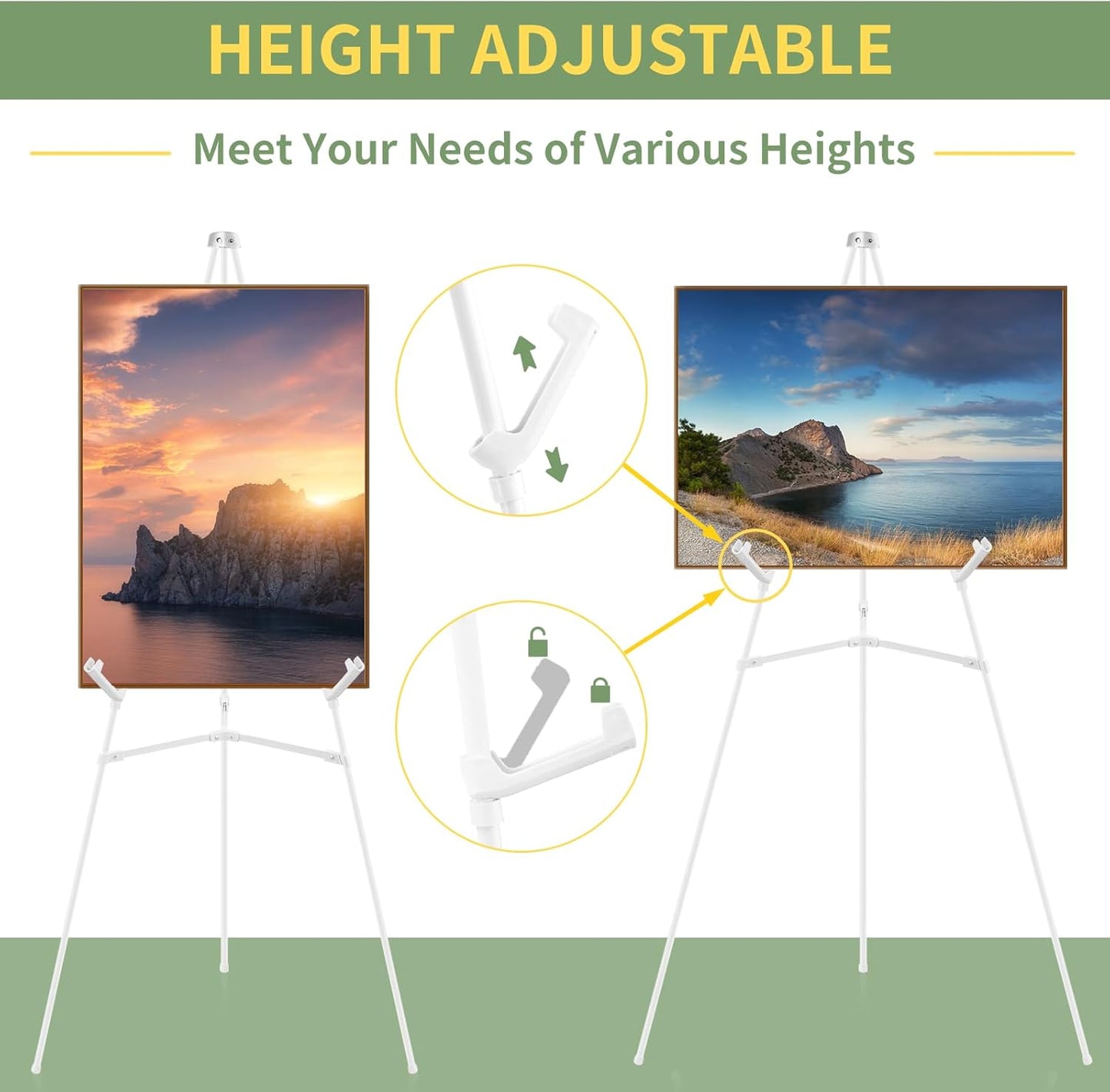 1 PCS White Easel Stand for Wedding Sign Stand, 65 Inch Adjustable Metal Easels for Display, Portable Folding Easel for Wedding, Display Show, Arts, Poster with Portable Bags