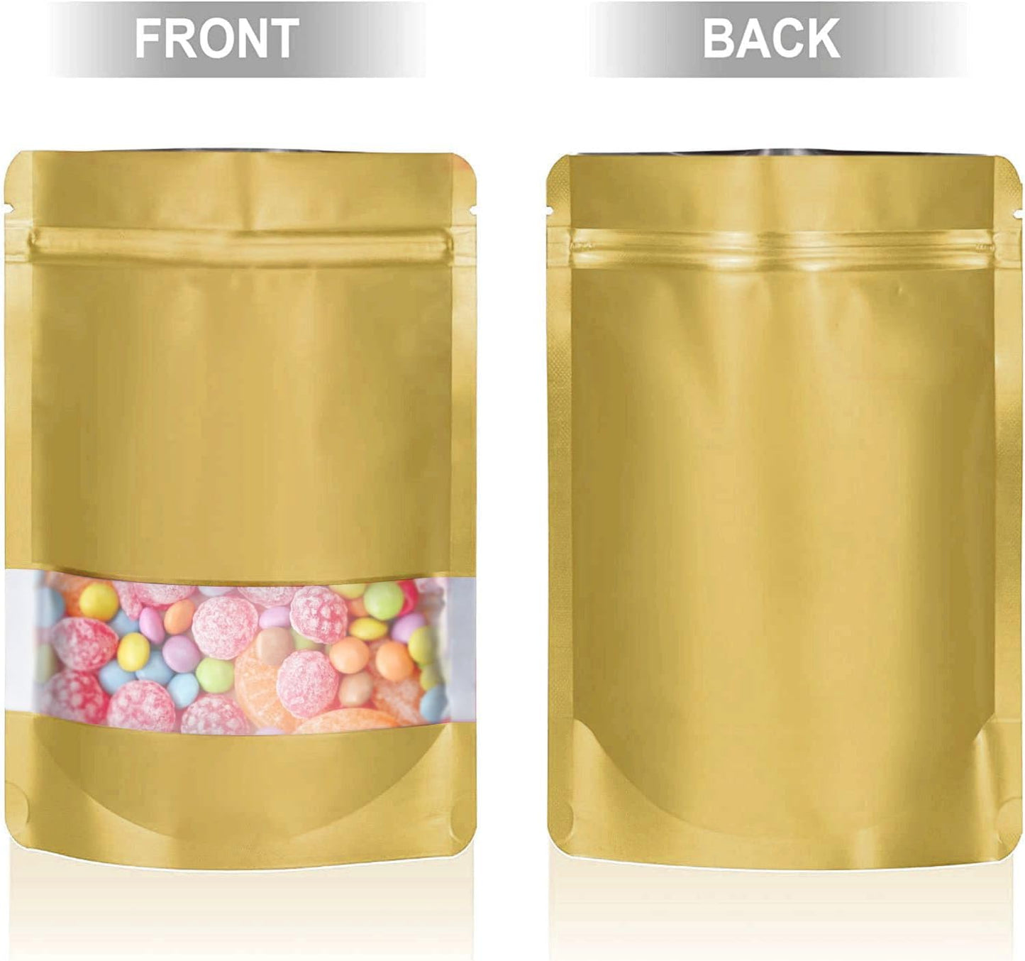 6.3"x9.5" 120pcs Mylar Bags for Food Storage,Smell Proof Bag with Matte Window Resealable Food Storage Bags for Small Business, Stand-up Foil Pouch Packaging Freeze Dried Candy Bag(Gold)