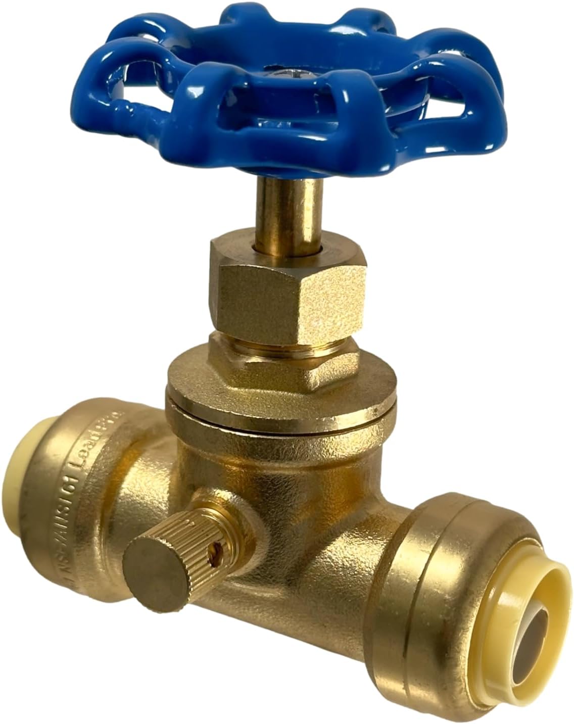 1/2 inch Push Fit Stop Valve with Drain and Vent, Push to Connect Brass Plumbing Fitting, Pex Pipe, Copper, CPVC, PE-RT, HDPE, 2-5-1=1, 1 Piece