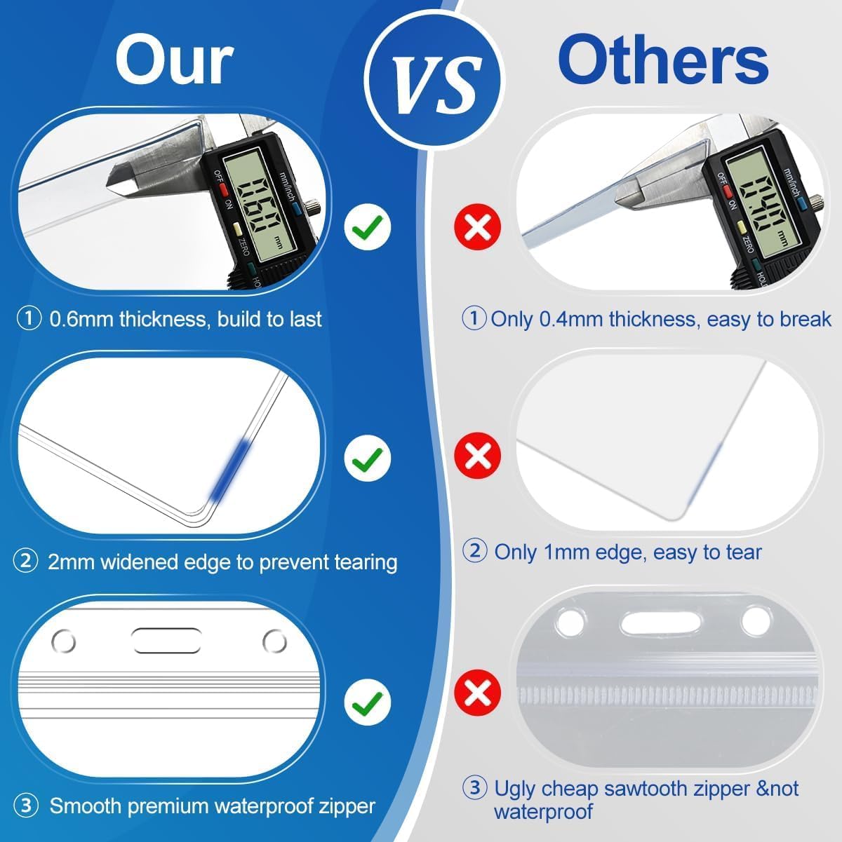 200 Pcs Clear Plastic Extra Thick Horizontal Card Holders, 4x3 Inch Sealable Waterproof Name Badge Bank ID Card Protector