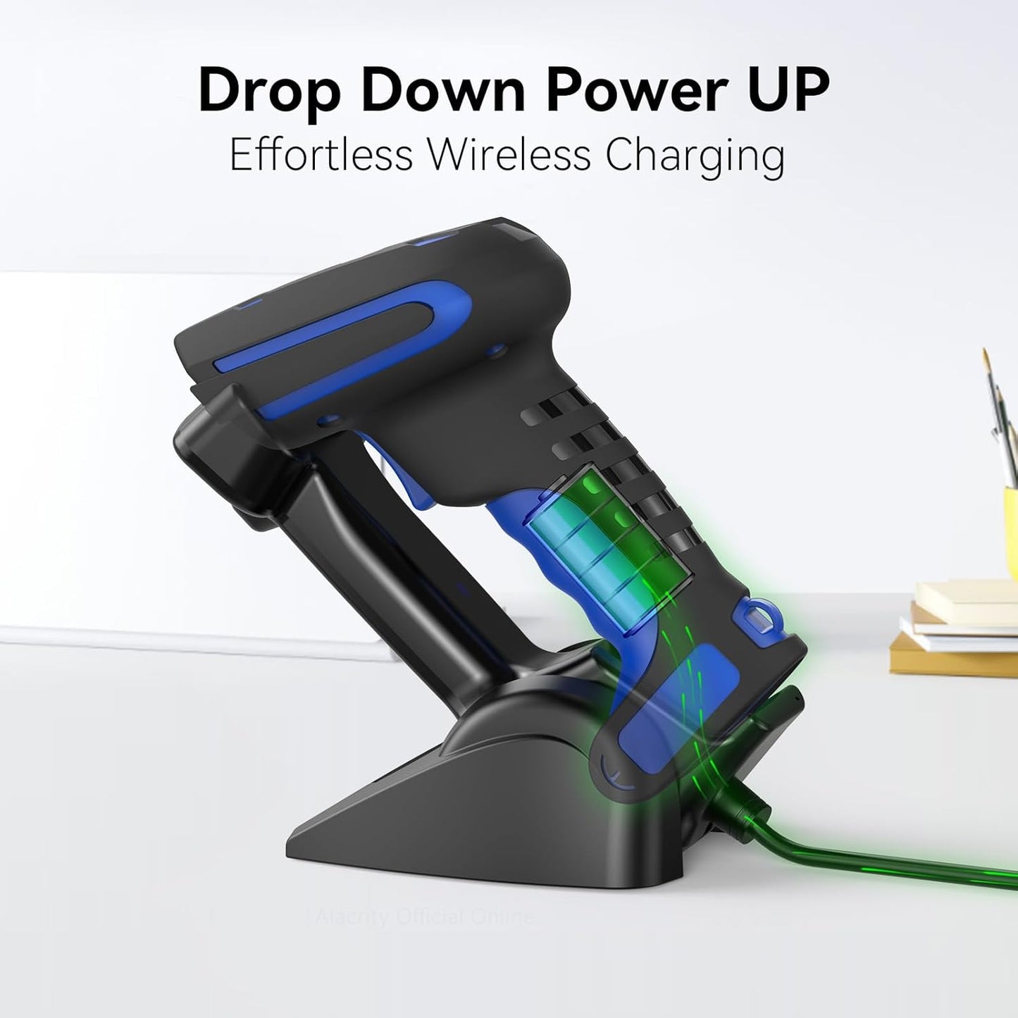 Alacrity Industrial Barcode Scanner, 1D/2D Symbologies, Wireless Charging, Long-Distance 433MHz Wireless & Bluetooth Connectivity, Shock and Dust-Proof Barcode Reader, Green
