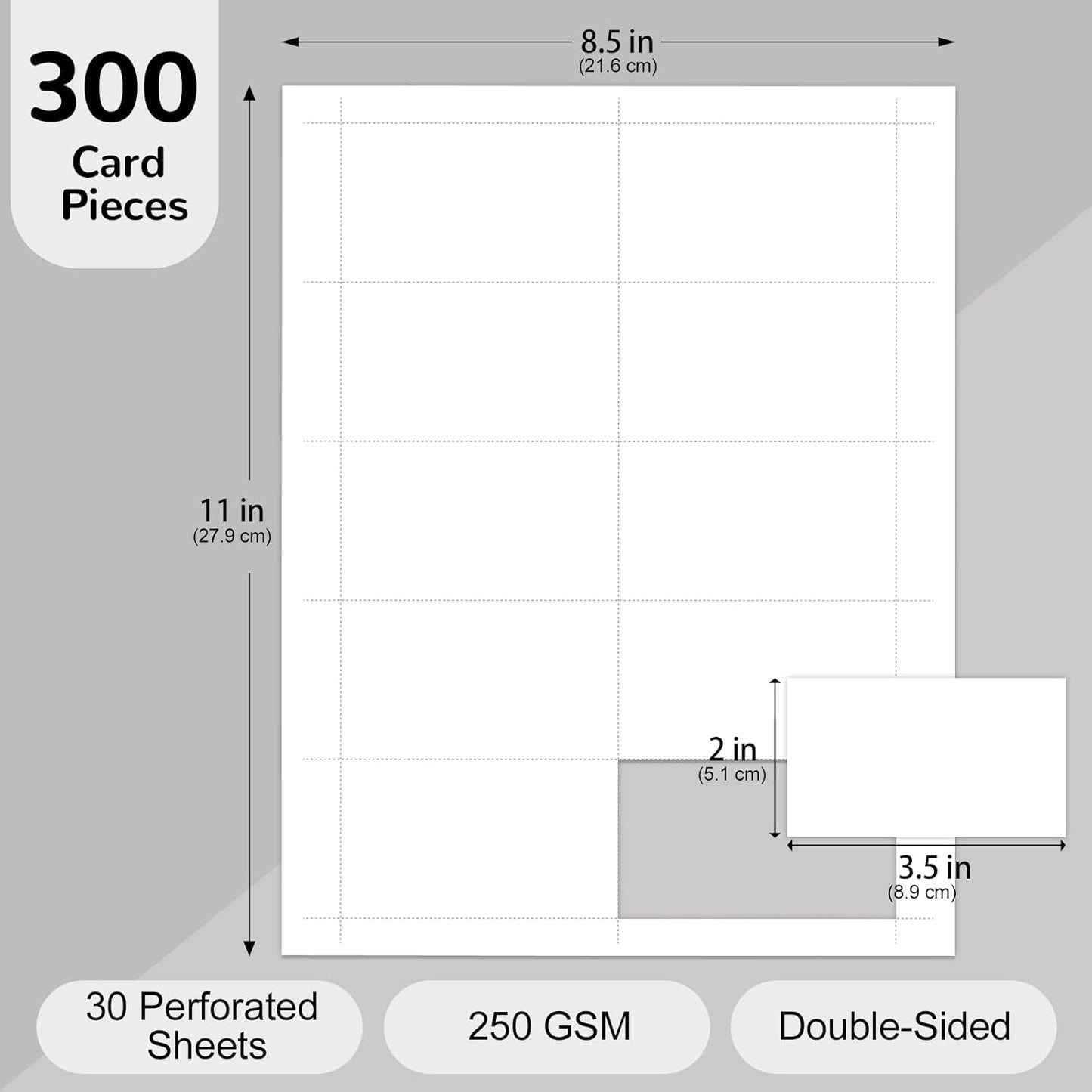 300 PCS Printable Business Card Thick Business Cards, 3.5" x 2" Blank Business Card Paper Compatible with Laser & Inkjet Printer, Double-sided Printing, Matte White Paper, 10 Cards/Sheet