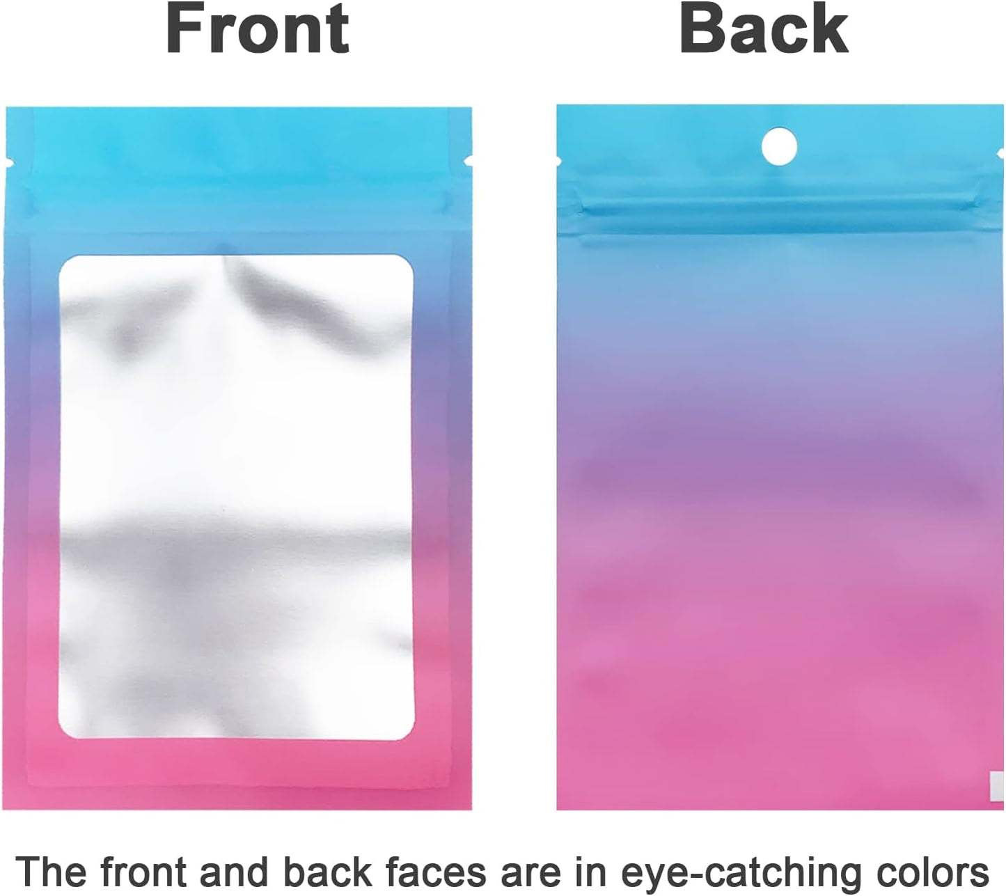 100 Pcs Resealable Mylar Bags, Gradient Color Food Storage Bags, Zip Bag Foil Bags Packaging Pouch for Food Storage, Sample, Small Business (Blue Pink, 4 X 6 Inch)