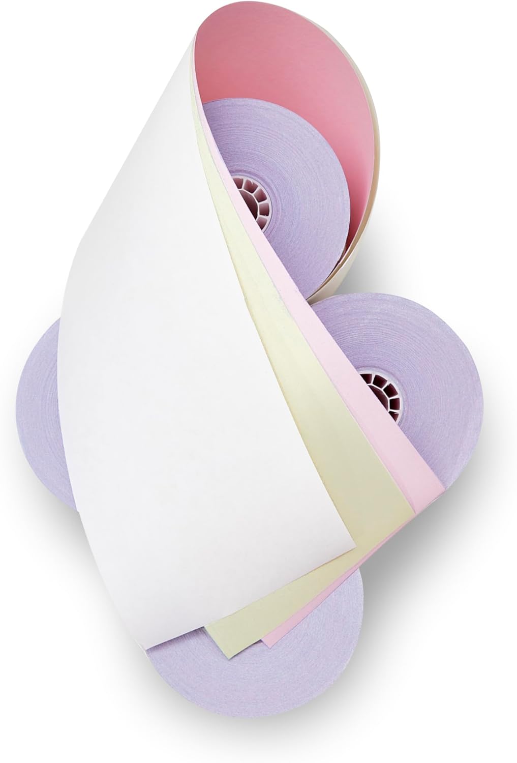 (25 Rolls) 3 ply carbonless Paper Rolls Receipt Rolls, Paper, 3" x 65' x 7/16" three 3 Ply White/Canary/Pink PMC07638 - ShopSmartOnline