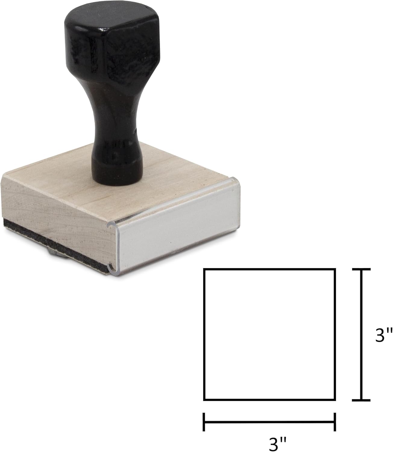 Infusion Custom Text Traditional Wood Stamp with Plastic Handle, 3" x 3"