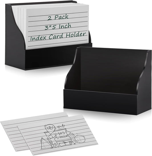 2 Pack Black Index Card Holder 3 X 5 Note Card Organizer Acrylic Index Card Box Flash Card Storage Box Postcard Display Stand Business Card Holder Desktop for Business Office(No Card)