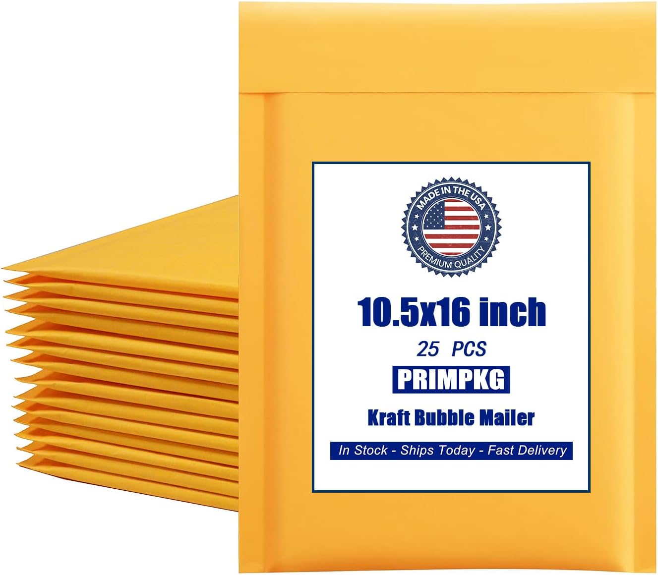 10.5in x 15in Kraft bubble mailer, ziplock mailer, yellow padded envelope, corporate waterproof padded bubble mailer for shipping, mailing, packaging (25PCS)