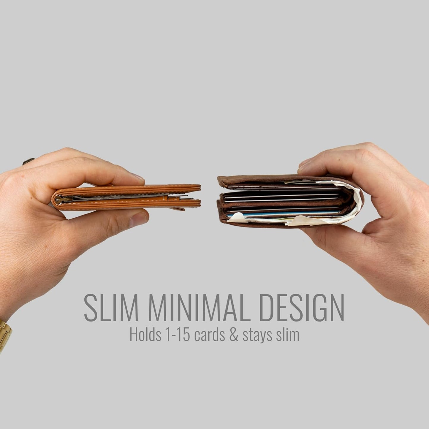 Kings Loot Wallet for Men | Minimalist Slim RFID Blocking Leather Design with Cash Pocket & Card Pull Strap | Holds 1-15 Cards | Stylish & Durable Wallets (Bourbon)