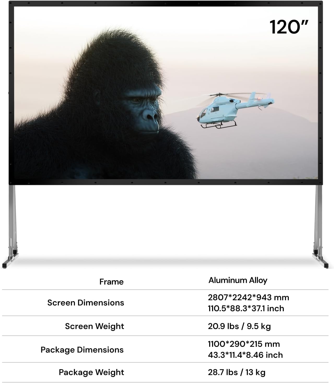 AWOL VISION Folding Outdoor Projector Screen with Stand (120 inches), Portable 16:9 4K HD Rear Front Movie Screen with Carry Bag for Theater Backyard Movie Night,Cinema School