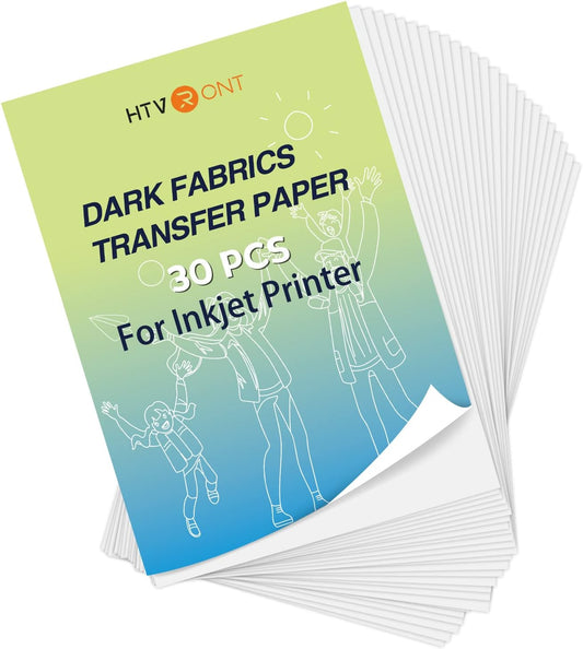 HTVRONT Heat Transfer Paper for Dark T Shirts -30 Pack 8.5x11" Iron on Transfer Paper for Inkjet Printer, Easy to Use Printable Heat Transfer Vinyl, Vibrant Color, Durable & Soft