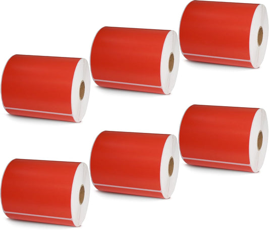 BETCKEY - 4" x 5" Large Shipping & Multipurpose Labels Compatible with Zebra & Rollo Label Printer,Premium Adhesive & Perforated[Red, 6 Rolls, 2100 Labels]