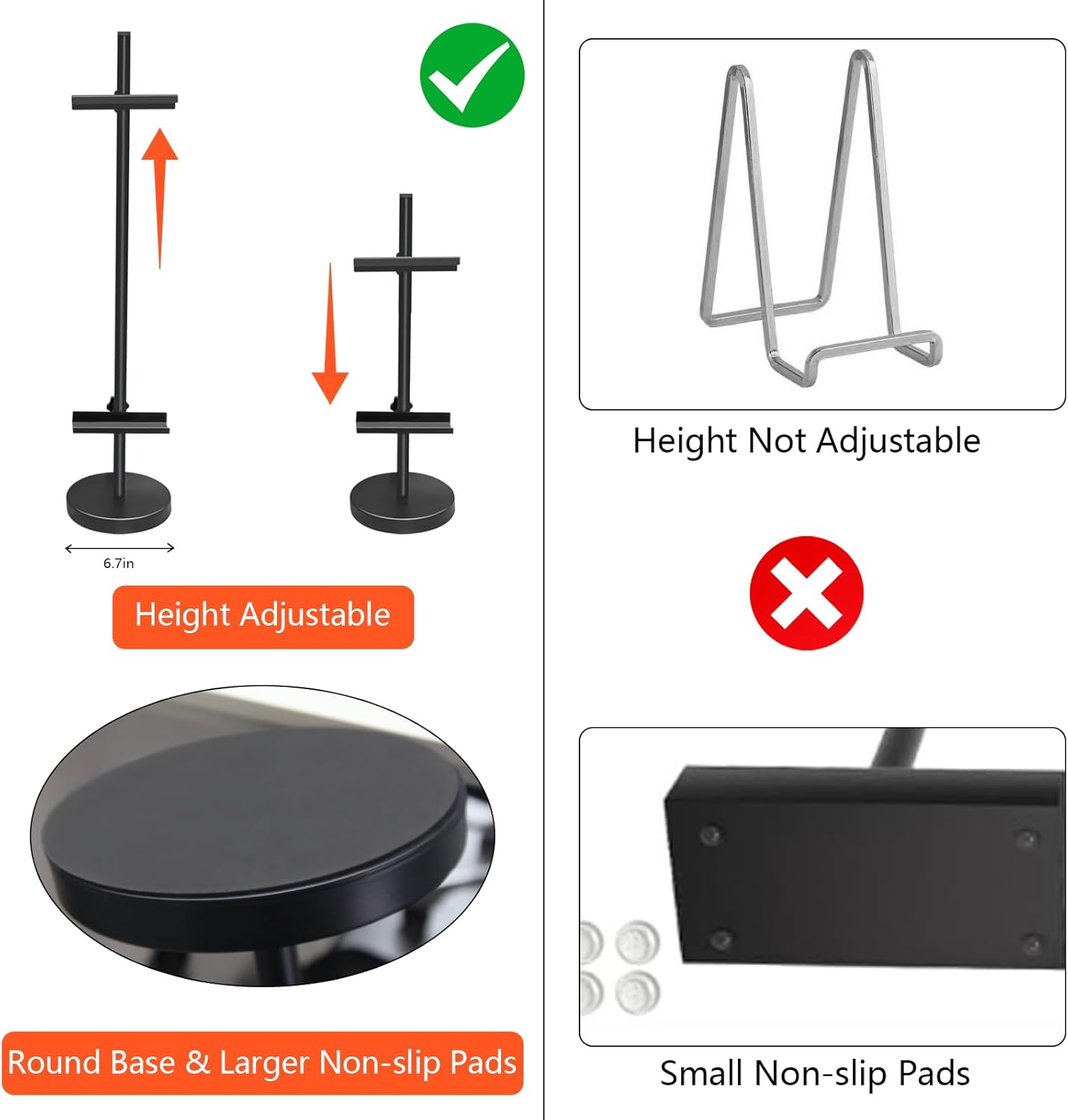 Adjustable Tabletop Easel Stand, Metal Easels for Display, Picture Stands for Display, Heavy Duty Round Base, Larger Non-slip Pads, for Picture, Artwork, Photos,Signs(18in)