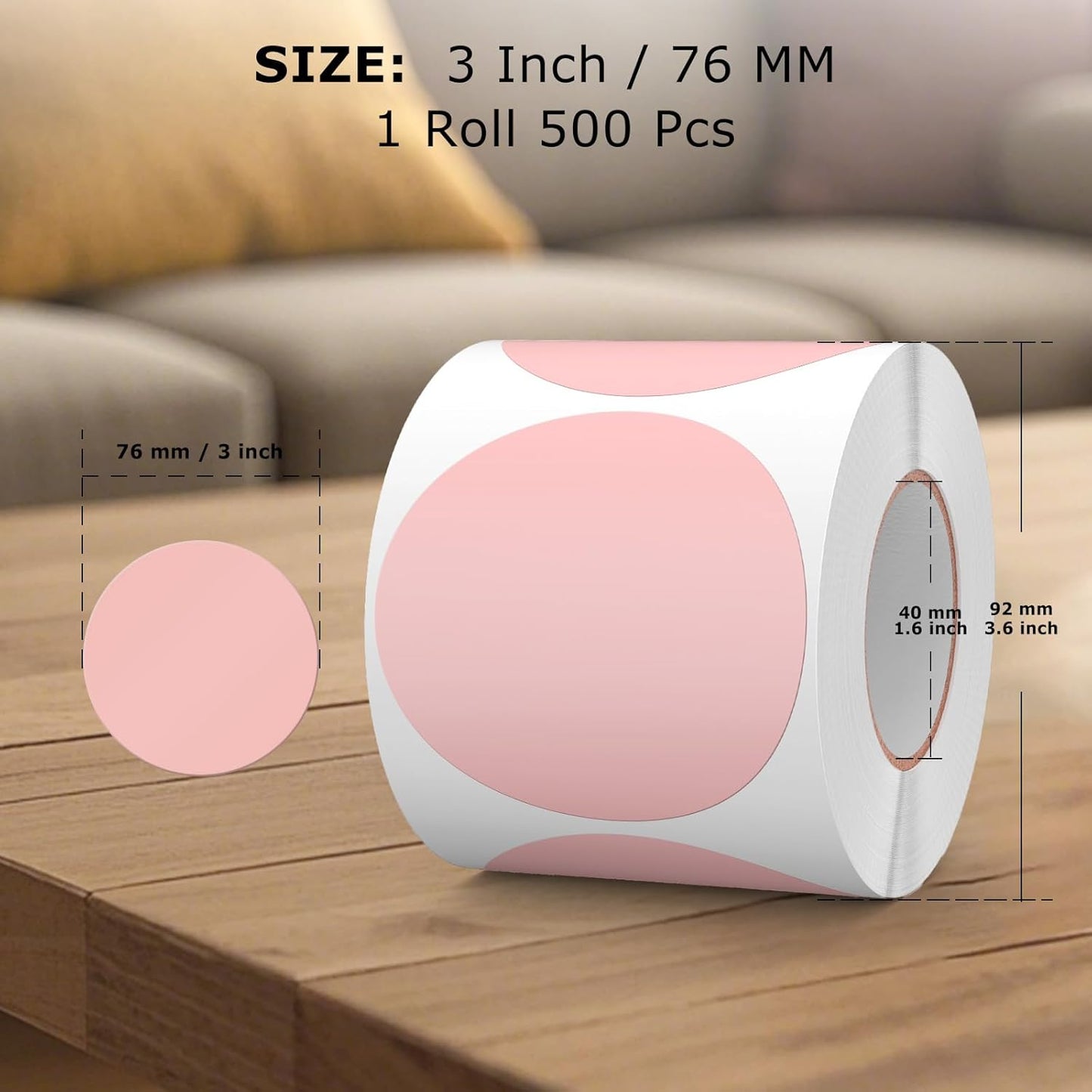 500 PCS Color Coding Round Stickers 3 Inch Vinyl Pink Dot Sticker Removable Writable Circle Floor Labels for Inventory Garage Sale Price Tags