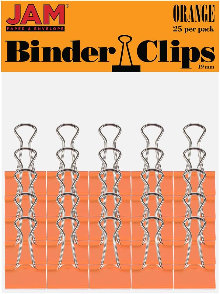 JAM PAPER Colorful Binder Clips - Small - 3/4 Inch (19 mm) - Orange Binderclips - 25/Pack