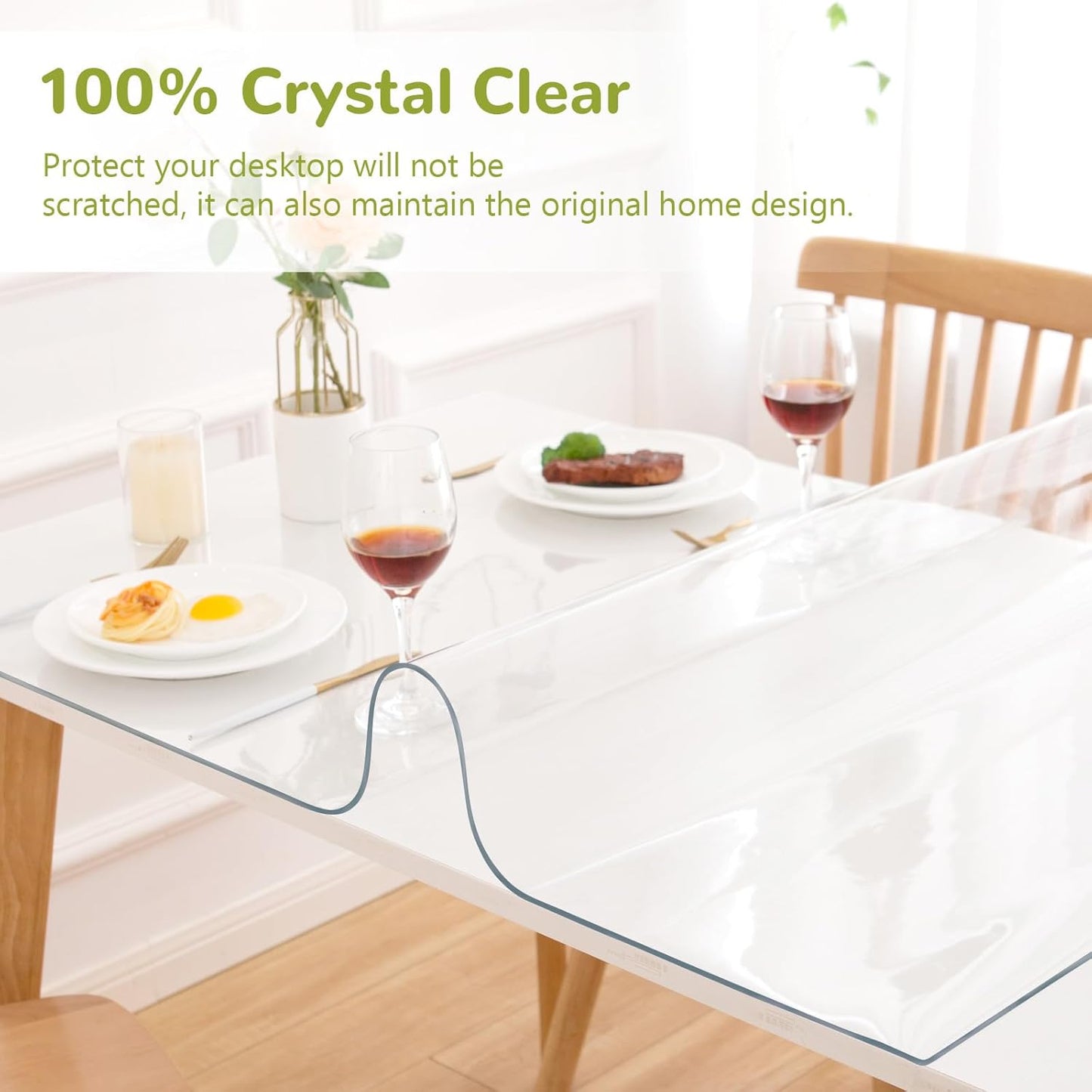 48 x 120 Inch Clear Table Cover Protector, Clear Table Protector for Dining Room Table, 1.5mm Plastic Table Cover, Waterproof Table Pad for Kitchen, Office