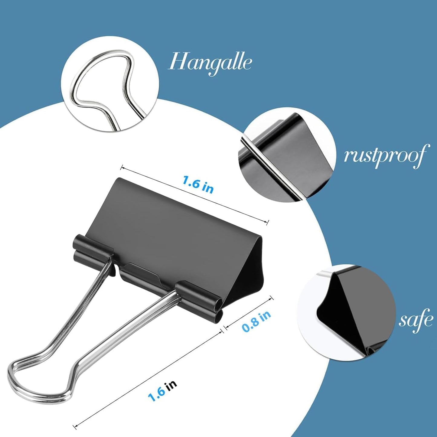 60 Pack Large Binder Clips 1.6 Inch, Binder Clips Large Size,Big Paper Clamps Clips, Clips for Paperwork, for Office and Home Supplies School, Black