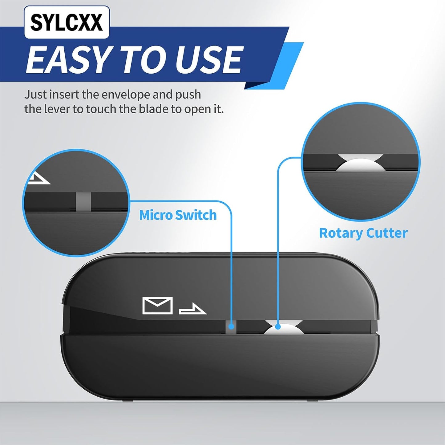 Rechargeable Electric Letter Opener - Letter Openers Envelope Slitter, Electric Envelope Opener, Mail Opener, Universal Envelope Efficient Letter Opener Tool for Office, Home (Black)