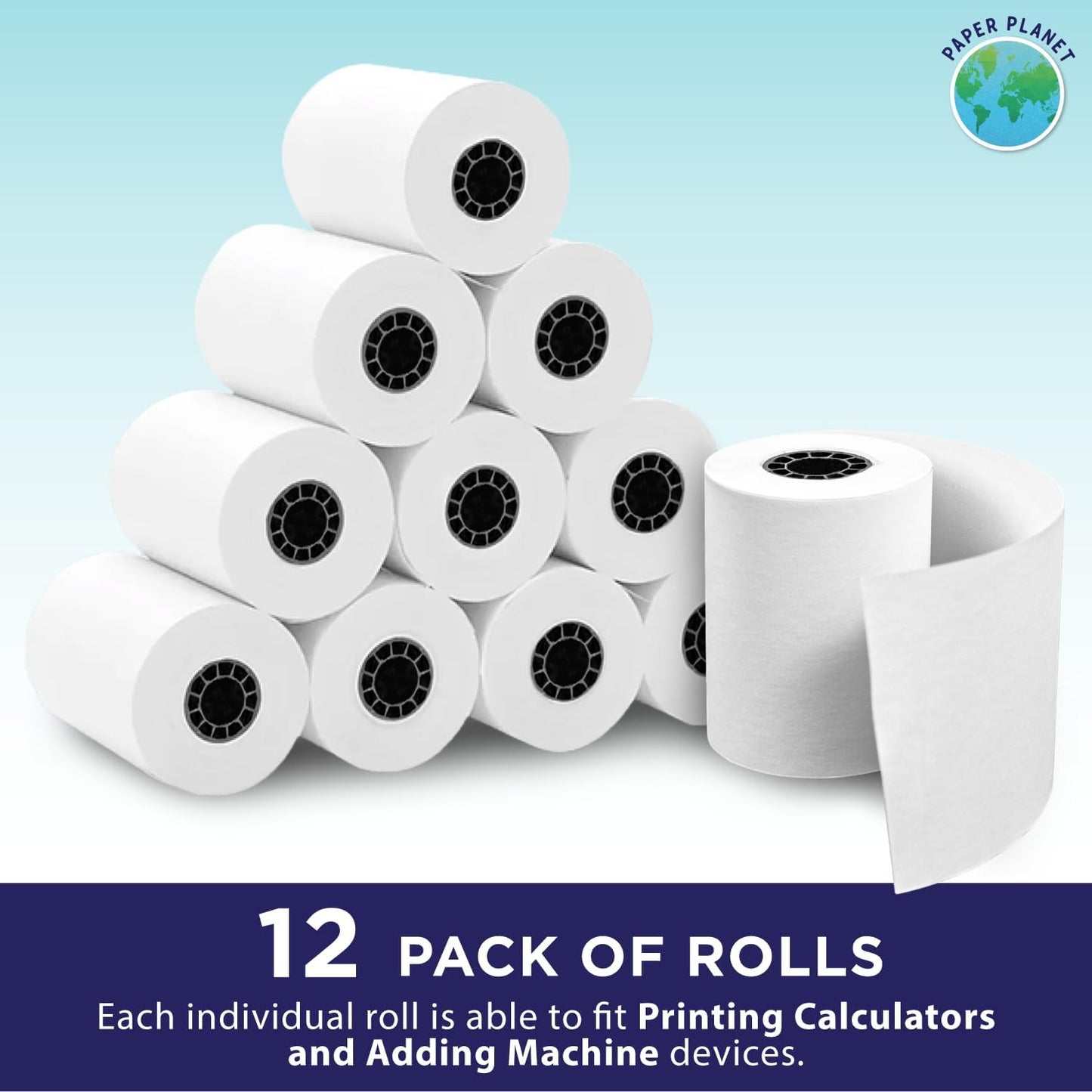 Adding Machine Bond Paper Rolls for Finance and Tax Professionals by Paper Planet | Printing Calculator Rolls Compatible with Select Canon, Casio, Sharp, and Victor Adding Machines | 12 Rolls