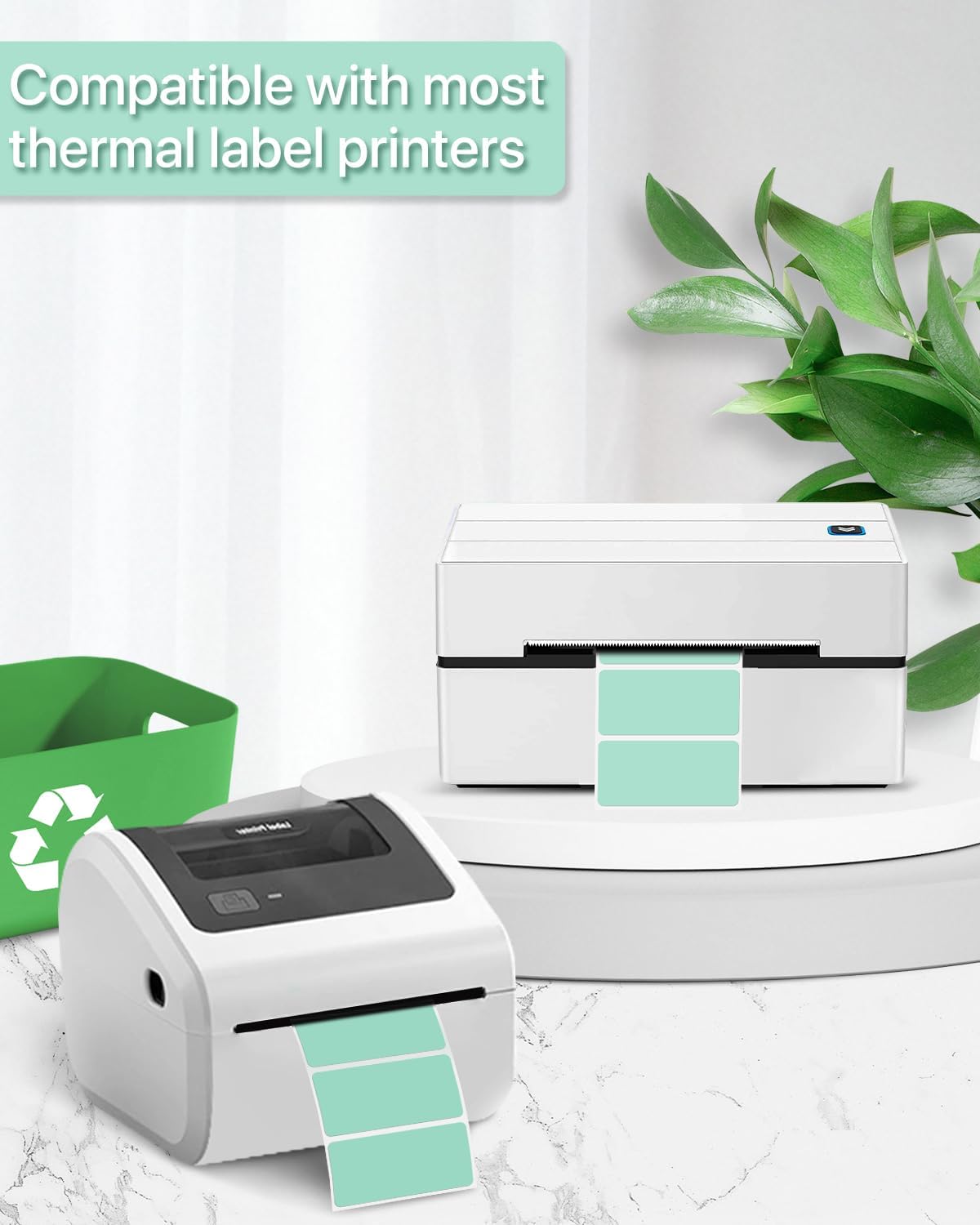 2×1 Inch Thermal Labels Sticker Self-Adhesive Label Paper Green Direct Thermal Printer Stickers with Perforation Line 1000 Sheets/Roll