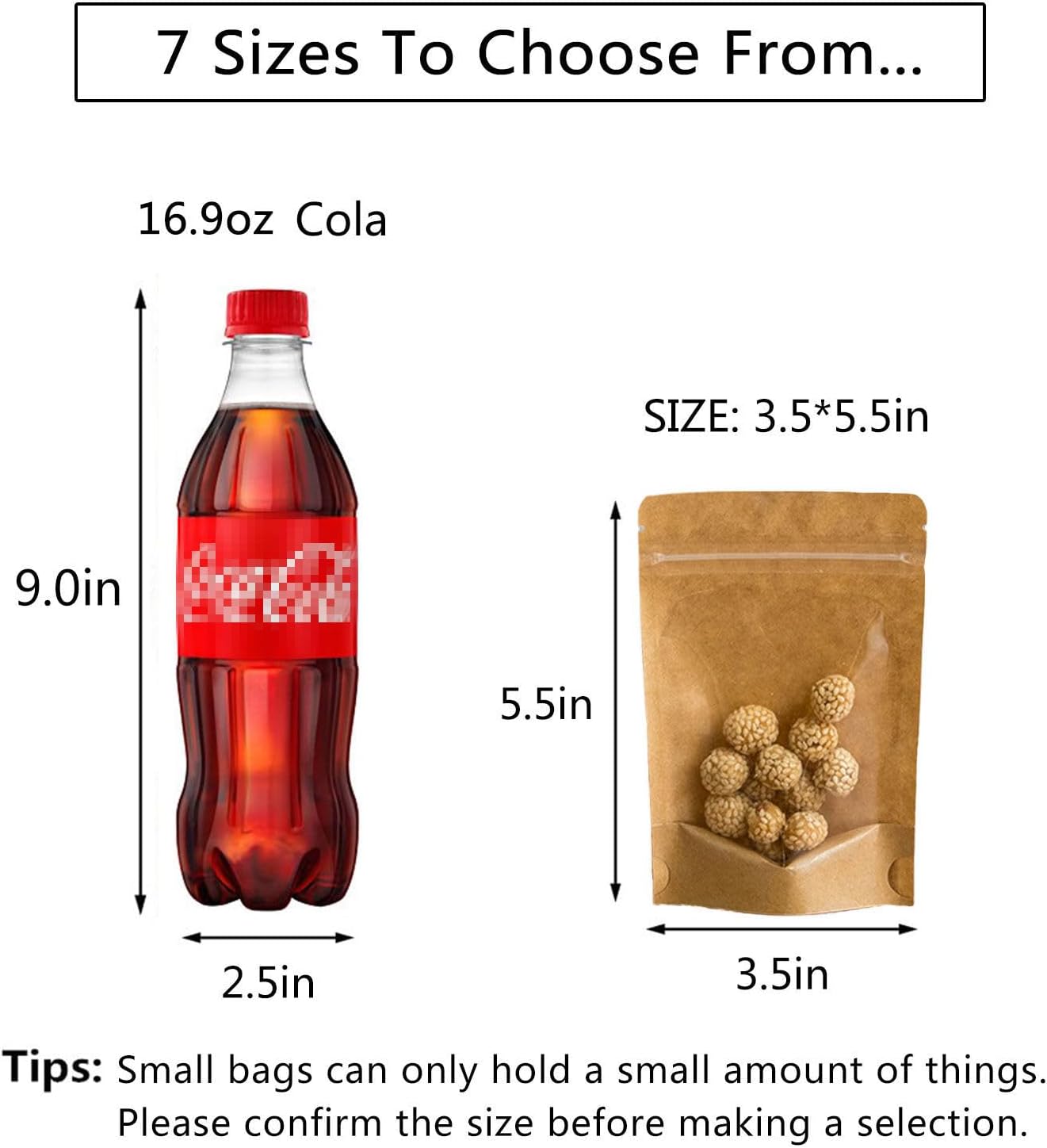 50pcs Kraft Bags With Window Clear Fornt Pouches Resealable Stand Up Zip Lock Food Storage Bags Brown 3.5"x5.5"