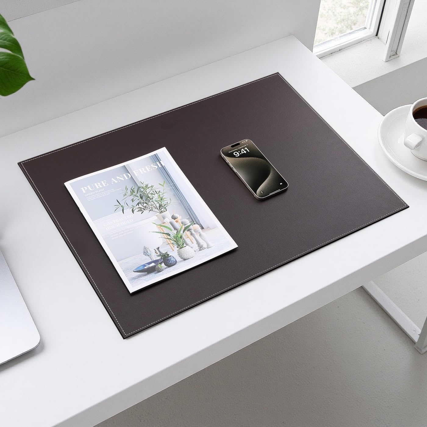 KINGFOM Desk Pad & Mat 24" x 18" Protector Large Mouse Pad PU Leather for Desktops and Laptops (Brown)