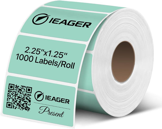 iEager 2.25x1.25 Inch Thermal Labels, Green Durable Thermal Printer Stickers, Self-Adhesive Rectangle Shipping Label Printer Sticker for Barcode, Name, Address, 1000 Labels/Roll