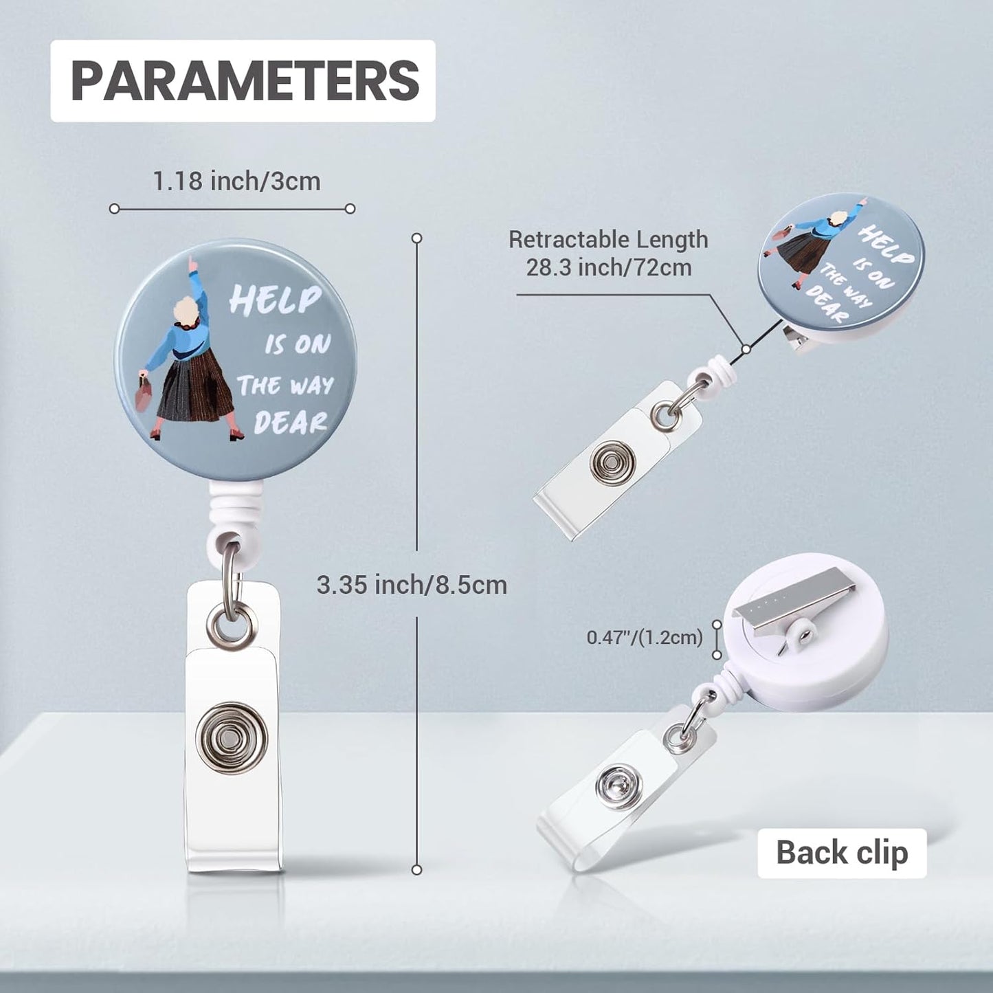 Badge Reel, Retractable Badge Clip for Nurse, Funny Badge Holder, Help is On The Way Dear Badge Reels, Retractable Lanyard for ID Badges, Mrs. Doubtfire Name Badge, Cute Nursing Gifts