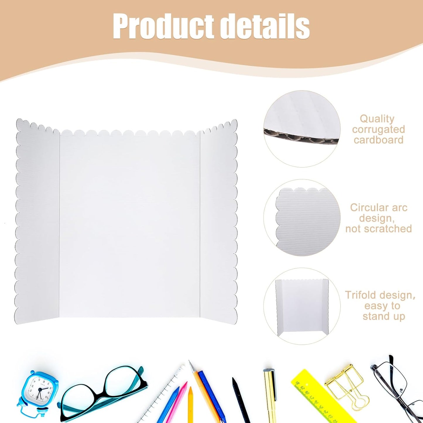24 Pcs 24 x 36 Inch Trifold Poster Display Boards White for Science Fair Presentation Projects Photo Exhibition Display Tri fold Board Foldable Paperboard for School Supplies Bulk Business