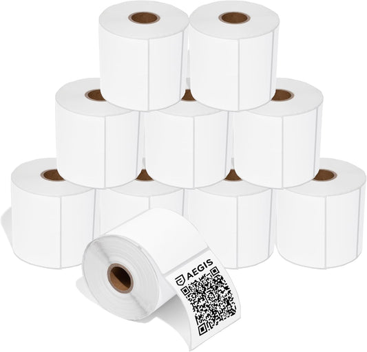 Aegis Adhesives - 3" X 3" Square Direct Thermal Labels Compatible with Rollo, Zebra, and Other Desktop Label Printers (10 Rolls, 500/Roll)