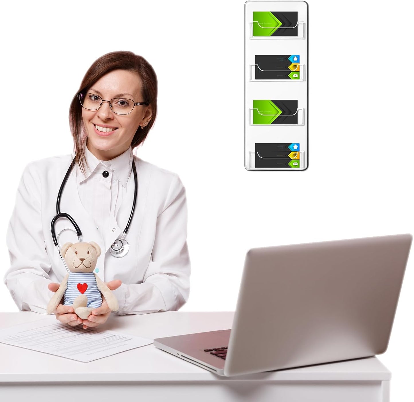 Hillban Acrylic Business Card Holder Wall Mount Clear Sticker Display Rack Multiple Card Holders Clear Acrylic Organizing Sticker Display Stand Pre Drilled(4 Pockets)