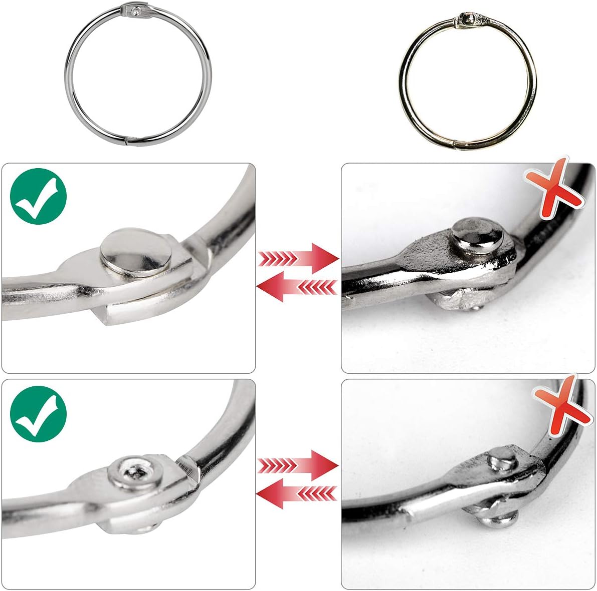 Binder Rings,KASEMI 100pcs Book Rings Assorted Sizes (1,1.5,2 inch) for School,Classroom,Office