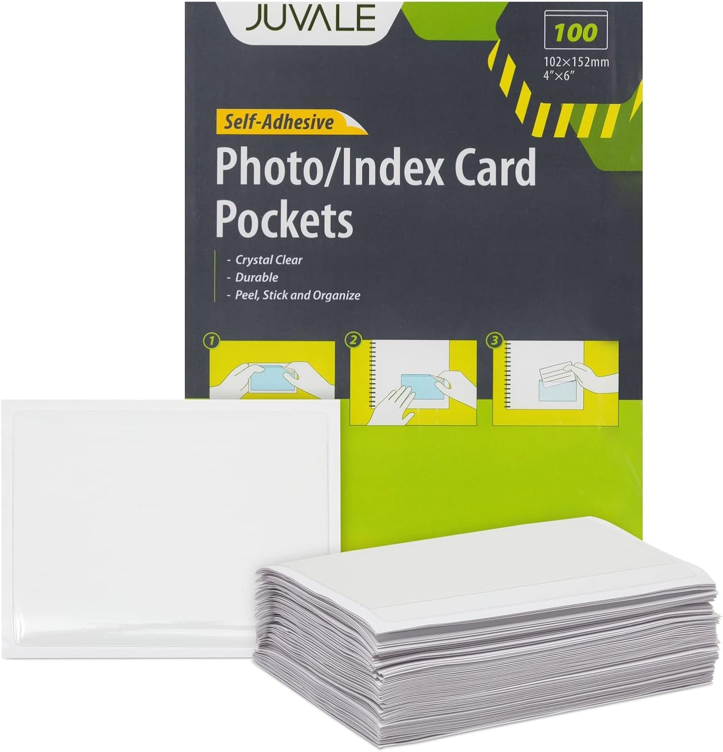 Juvale Index Card Holder Sleeves - 4 x 6 in, Clear, 100 Ct, Classic - Adhesive Photo Pockets & Label Holders for Binders & Storage Bins - Photo Sleeves for Drawer, Shelf Labels & Index Card Storage