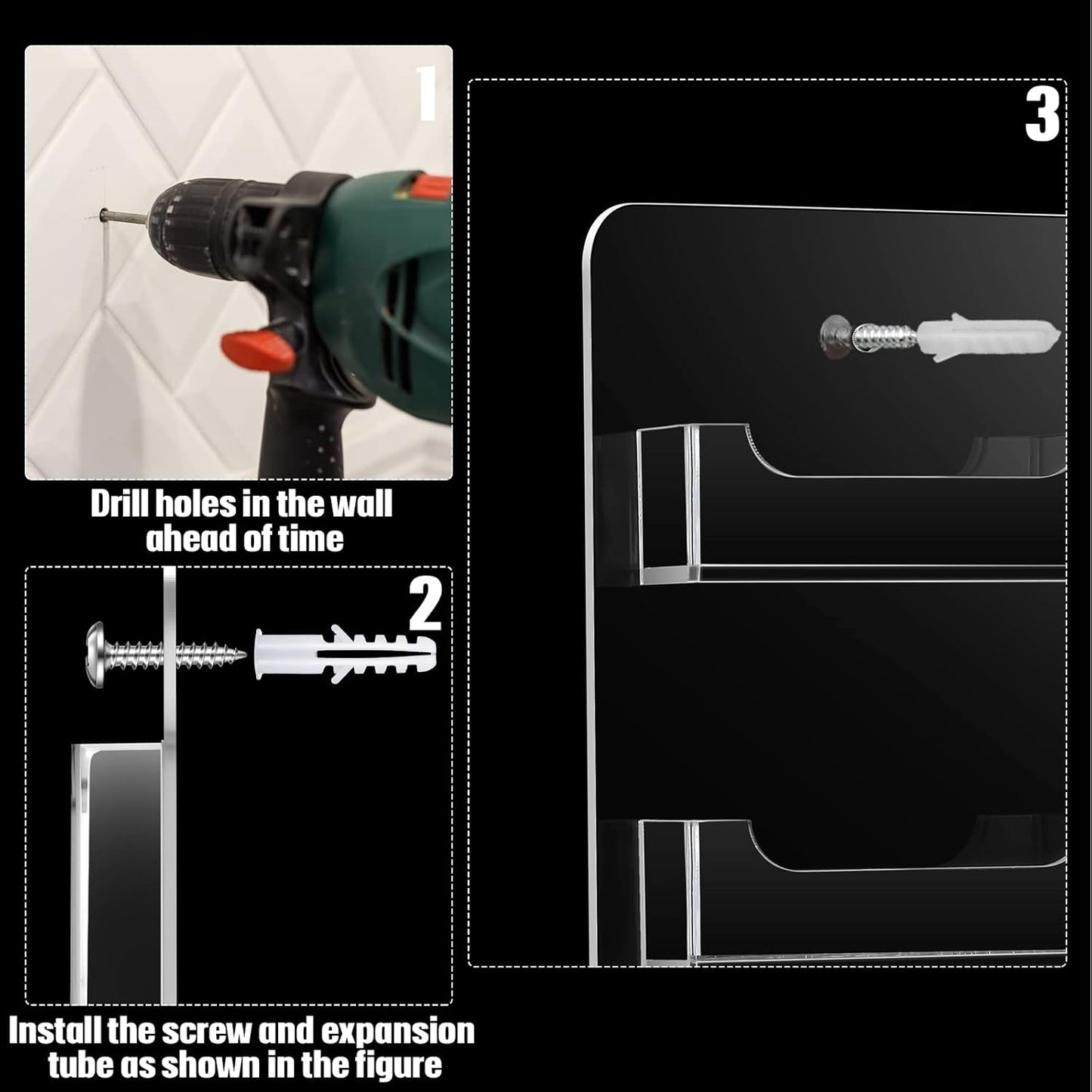 Hillban Acrylic Business Card Holder Wall Mount Clear Sticker Display Rack Multiple Card Holders Clear Acrylic Organizing Sticker Display Stand Pre Drilled(16 Pockets)