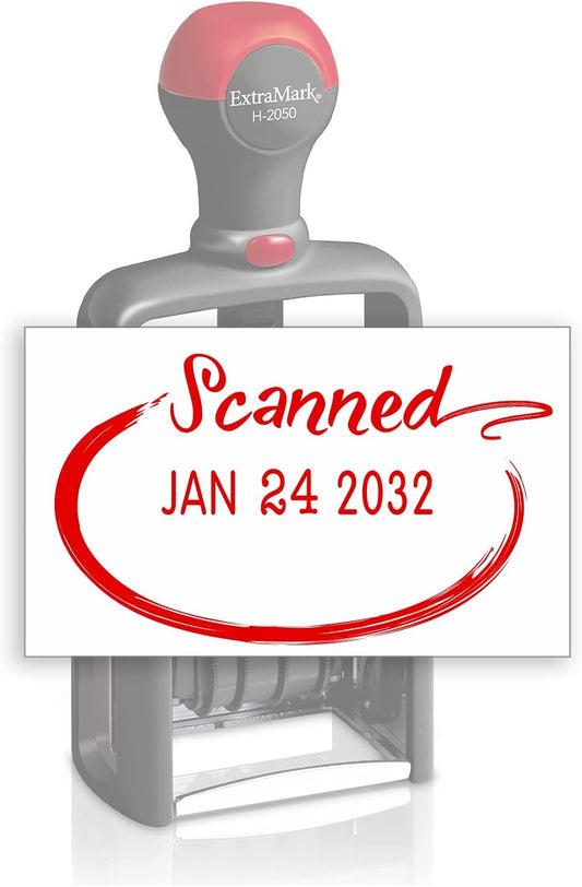 Heavy Duty Style Office Date Stamp with Scanned - Self Inking Dater - Style C - Red Ink Color