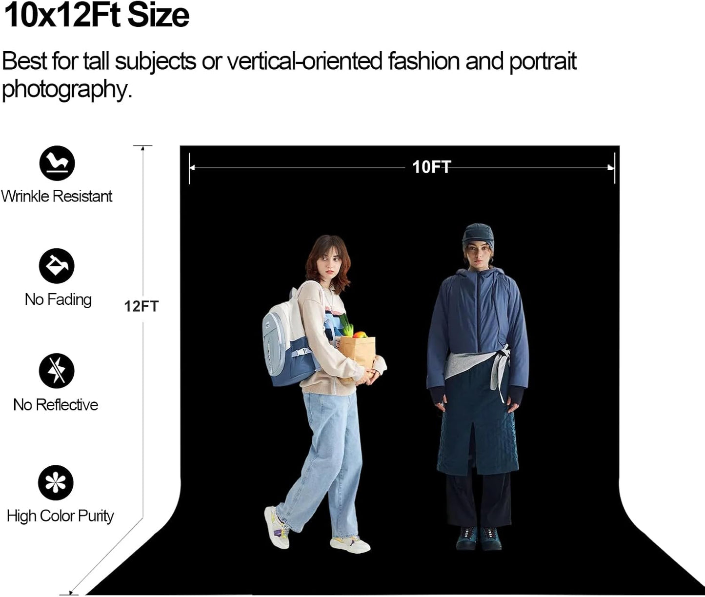 10x12Ft Black Large Photography Backdrop, Black Screen Photo Background for Photoshoot, Zoom Meeting, Game Live Steaming Live, Party, Vedio