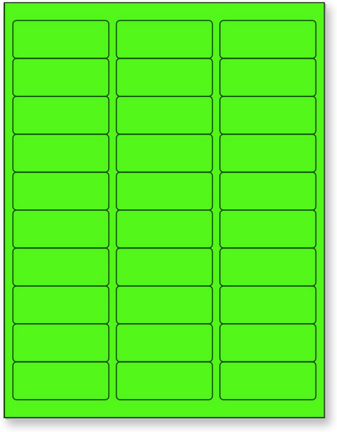 8-1/2 x 11 Neon Color High Light Fluorescent Labels for Laser & Inkjet Printer (Green Fluorescent, 1" x 2-5/8" - 30 Per Page | 3,000 Labels)