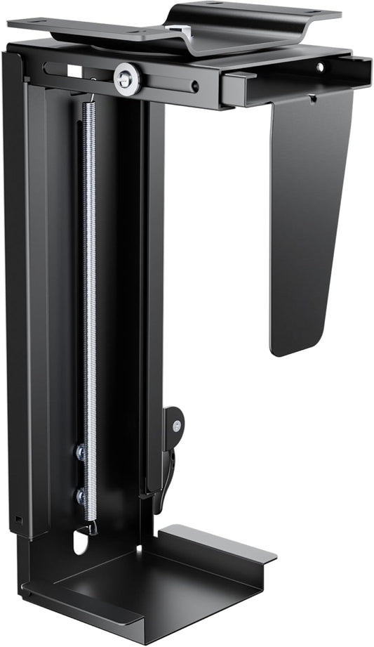 Adjustable Under Desk PC Mount, 3.5 to 8 Inch Wide Computer Tower Holder with Locking Handle,360 Degree Swivel Adjustable Height and Width, Black