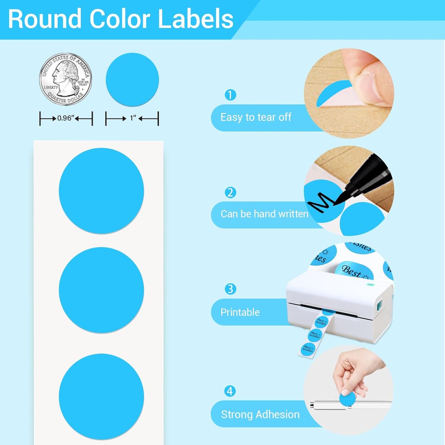 1 Inch Circle Dot Stickers 1000 PCS Color Coding Thermal Labels Dots Writable Printable Small Round Stickers for Office, Classroom, Inventory, Garage, Organizing Storage, DIY, Sky Blue