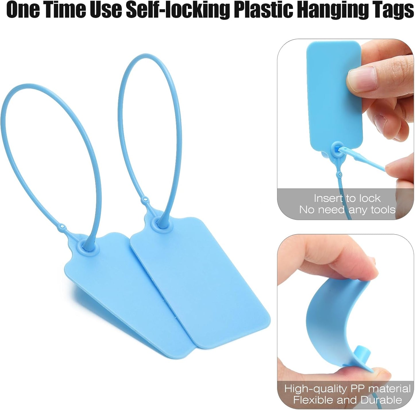 100 Blue Blank Plastic Tags for Labeling Waterproof Hanging Labels Writable Tags Seal Plastic Marking Label for Clothes Bags Keys Inventory with One Marker Pen