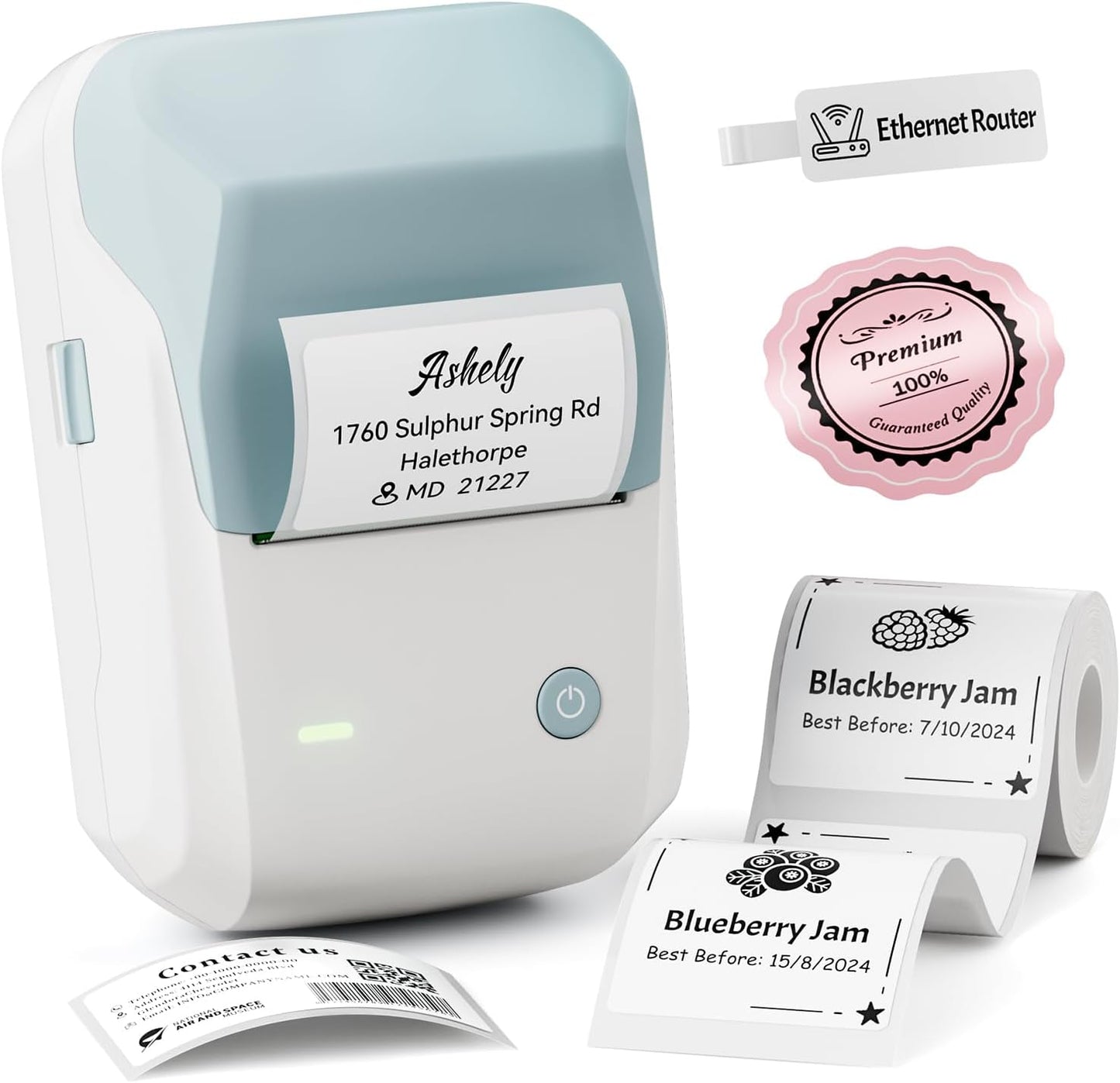 NIIMBOT Label Maker Machine with Tape, B1 Bluetooth Label Printer, 2 Inch Large Waterproof Label, Inkless Thermal Label Maker for Kids School Items, Classroom Teacher, Light Blue