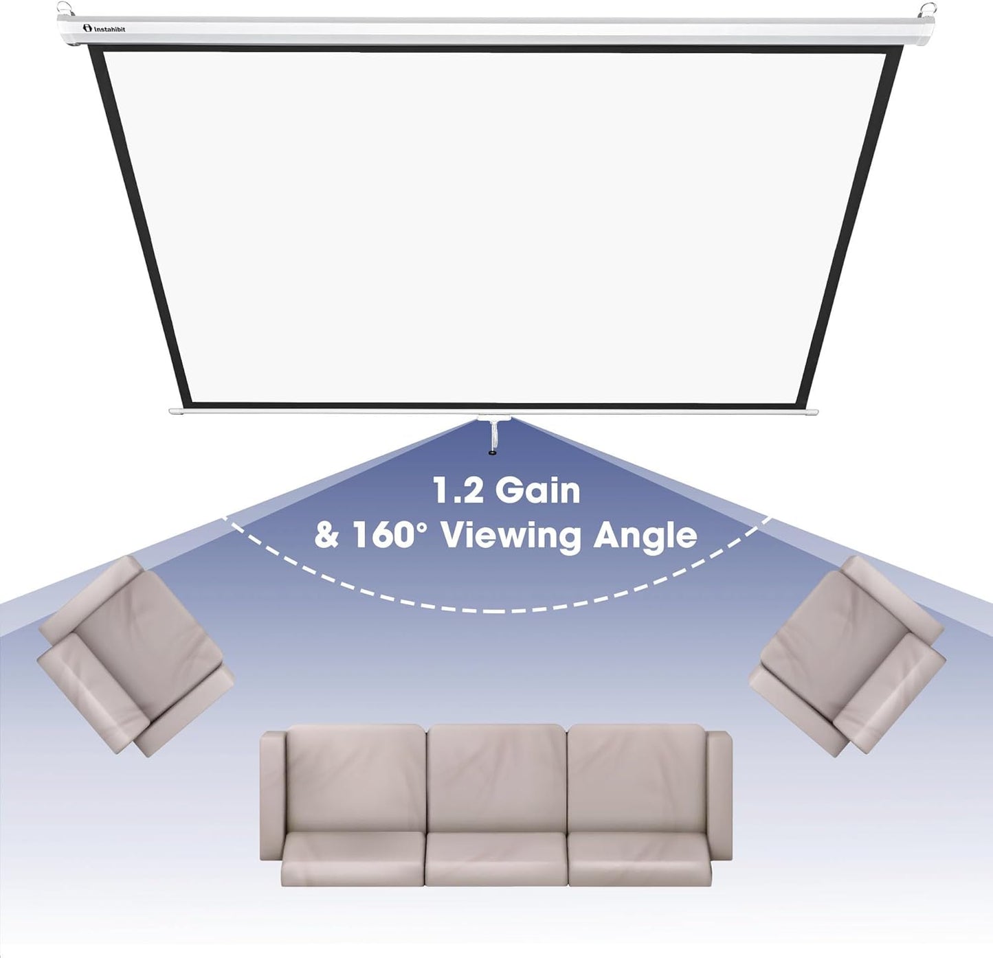 72" Projection Screen Pull Down 4:3 4K HD Manual Retractable Projector Screen with Auto-Locking Wall Mounted Home Theater Indoor Outdoor Movie Night 57" x 43" Matte White