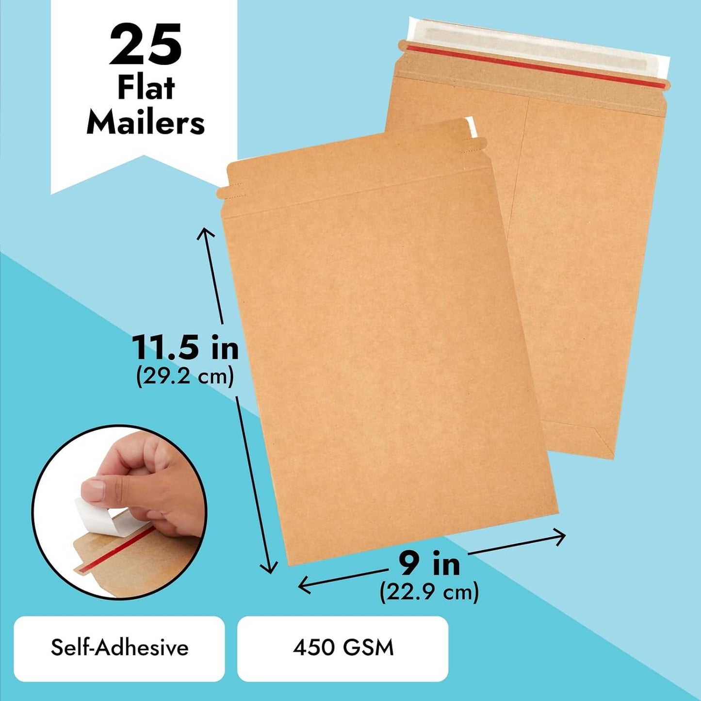 Juvale Comic Book Mailers - 9 x 11.5 in, Kraft Brown, 25-Pack, 450 GSM - Flat Cardboard Comic Mailers with Peel & Seal Closure - Non-Bendable Stay Flat Photo & Document Protection