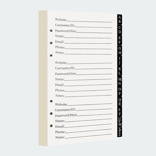 A6 Password Book Refills - 576 Entires Password Notebook Refill Paper with Alphabetical Tabs, Large Print Internet Log Book Replacement Pages, 224 Pages, 6.8in x 4.1in
