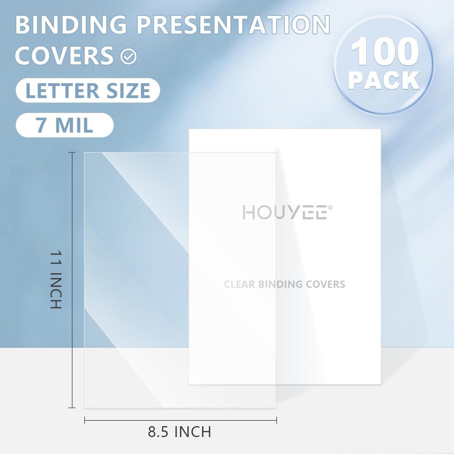 100 Pack 7 Mil PVC Binding Presentation Covers,Clear PVC Covers for Binding, 8-1/2 x 11 Inches,Letter Size