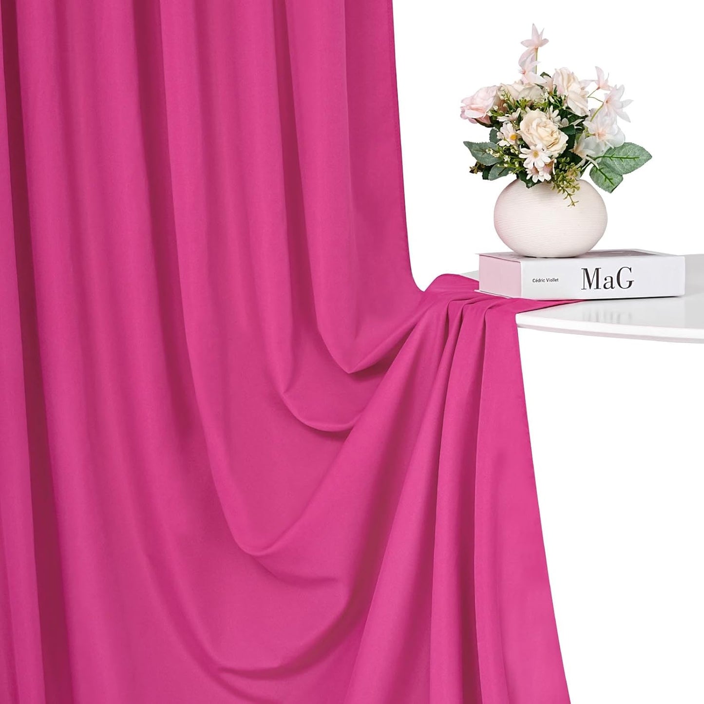 Hot Pink Backdrop Drapes Curtain: Polyester Wedding Party Photography Backdrop Fabric - Fuchsia Birthday Photo Background 6 Panels 5x10ft