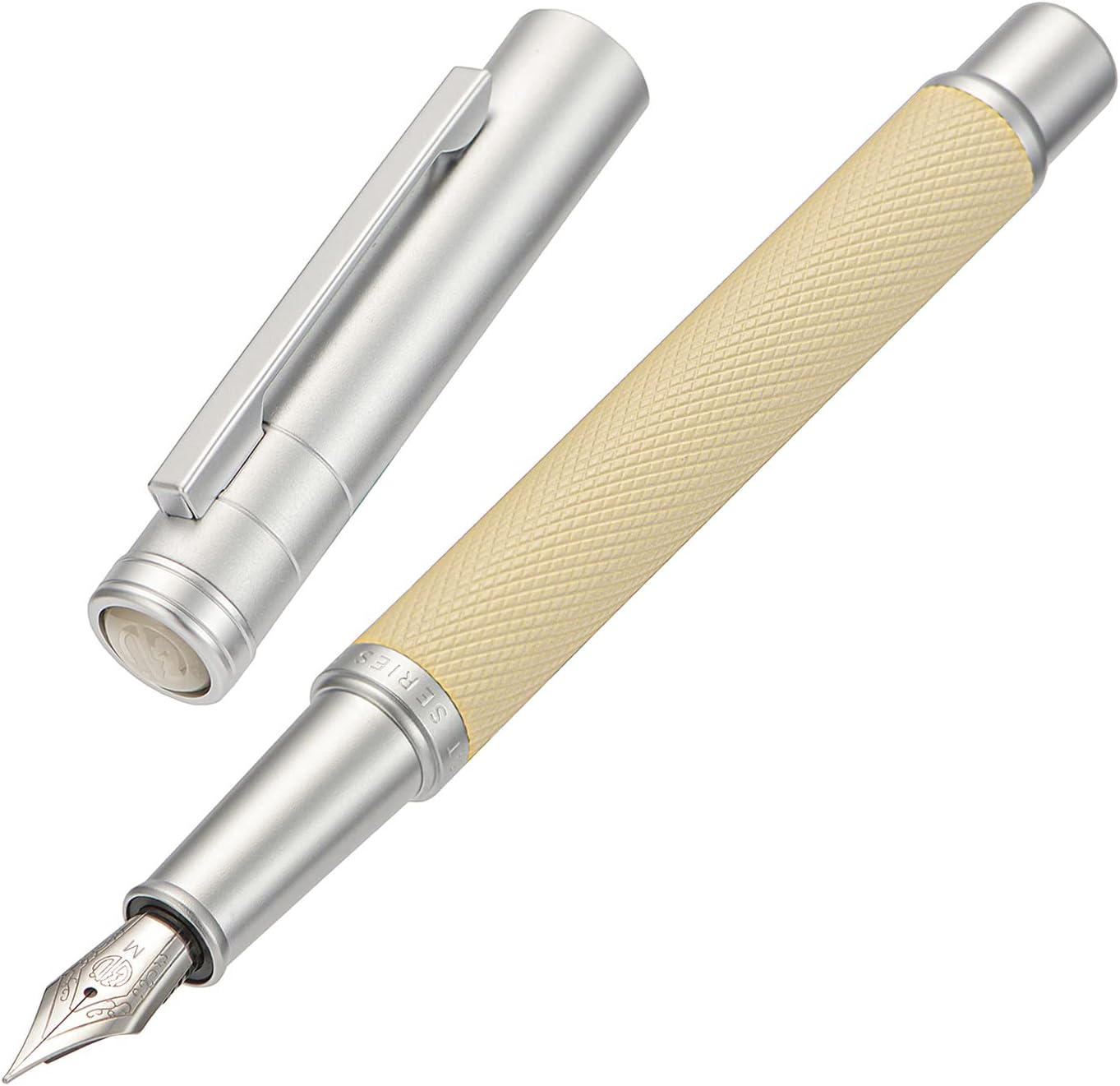 Hongdian Silver Birch Forest Aluminum Fountain Pen Medium Nib with Metal Box Writing Pen Set'1 Count (Pack of 1)